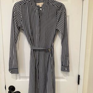 MICHAEL Michael Kors Navy and White Striped Long Sleeve Dress